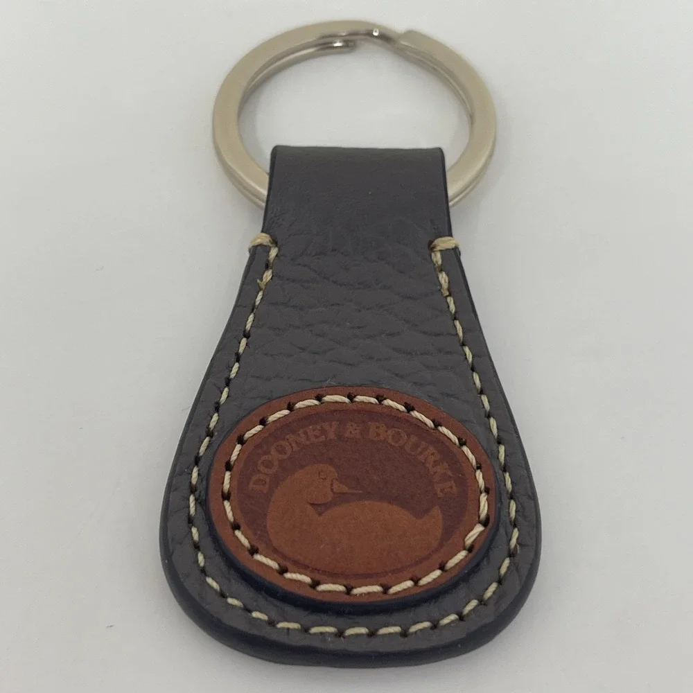 Rare VTG Dooney & Bourke 1990s Key Ring Fob Taupe Brown Leather Duck‎ Seal